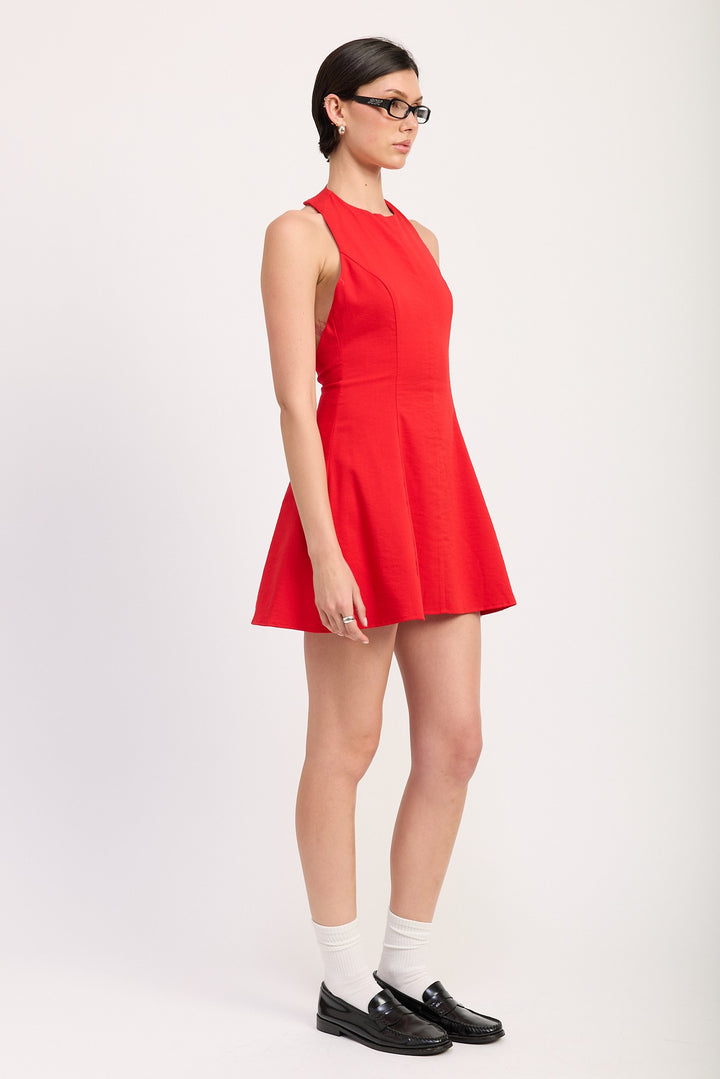Halter Neck Mini Dress With Open Back