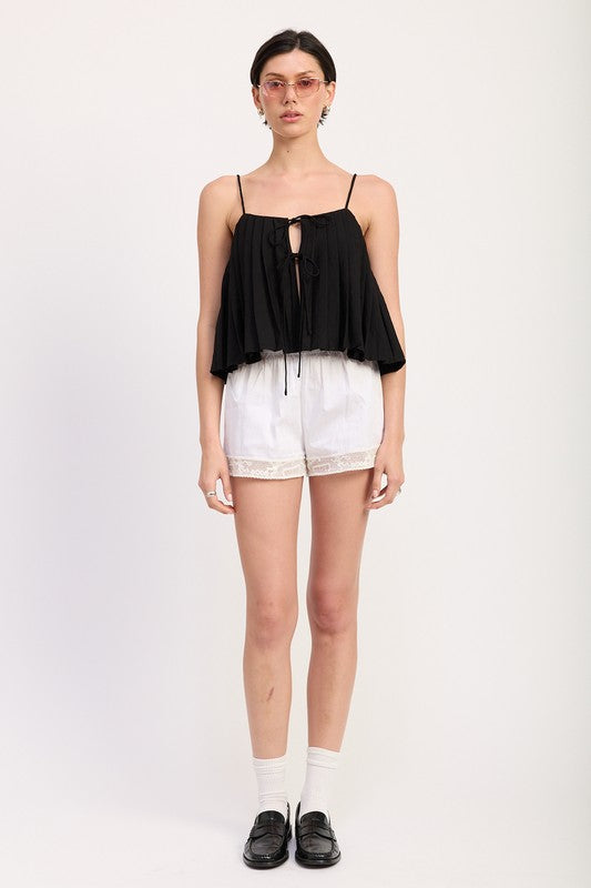 Pleated Tie Front Cami Top