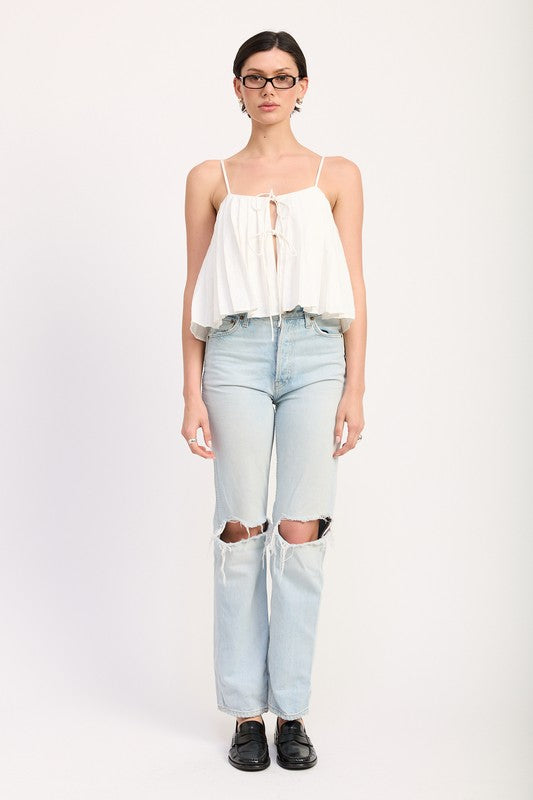 Pleated Tie Front Cami Top