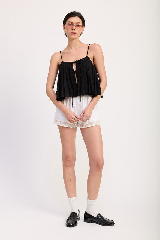 Pleated Tie Front Cami Top