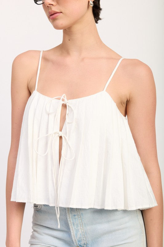 Pleated Tie Front Cami Top