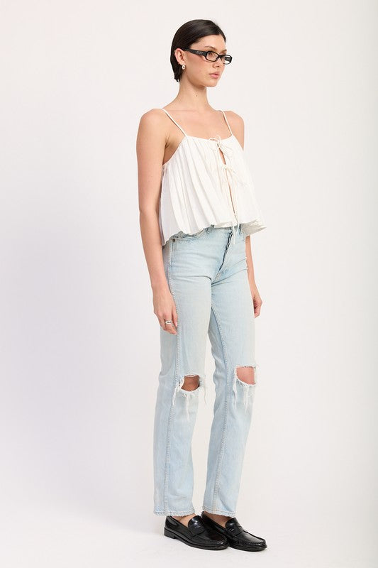Pleated Tie Front Cami Top