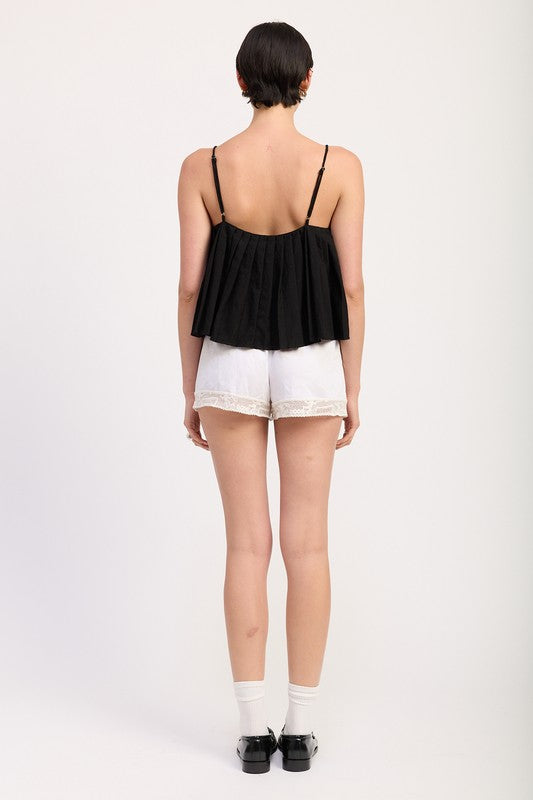 Pleated Tie Front Cami Top