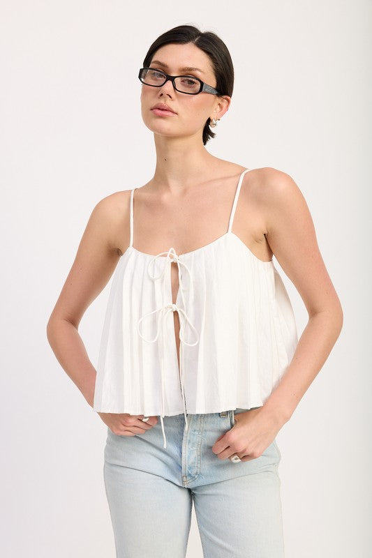 Black Pleated Tie Front Cami Top