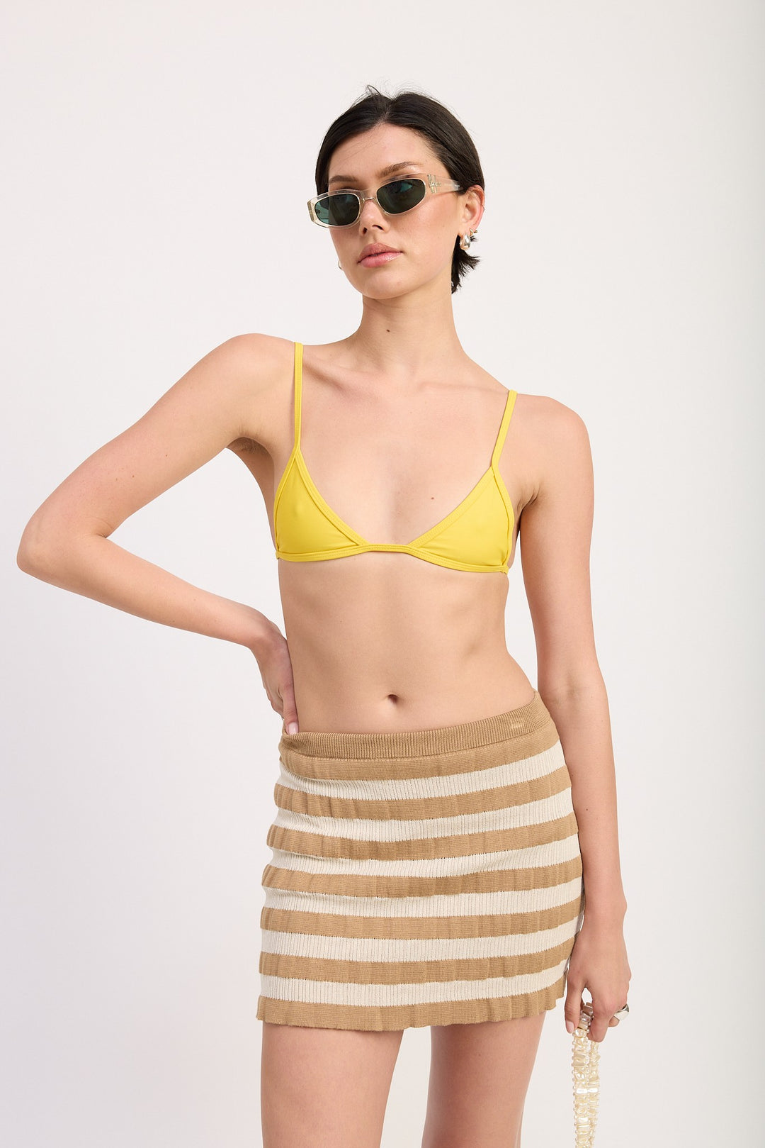 Blue Striped Ribbed Knit Mini Skirt