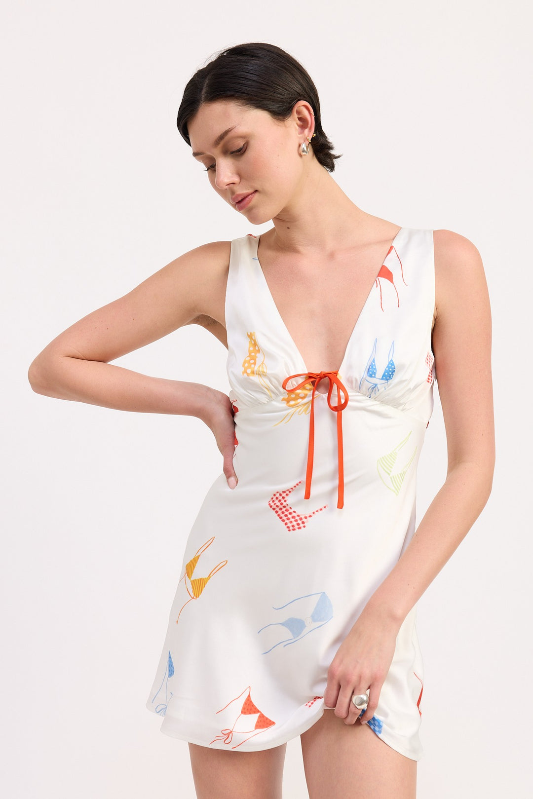 White Bikini Print Bikini Print Satin Mini Dress