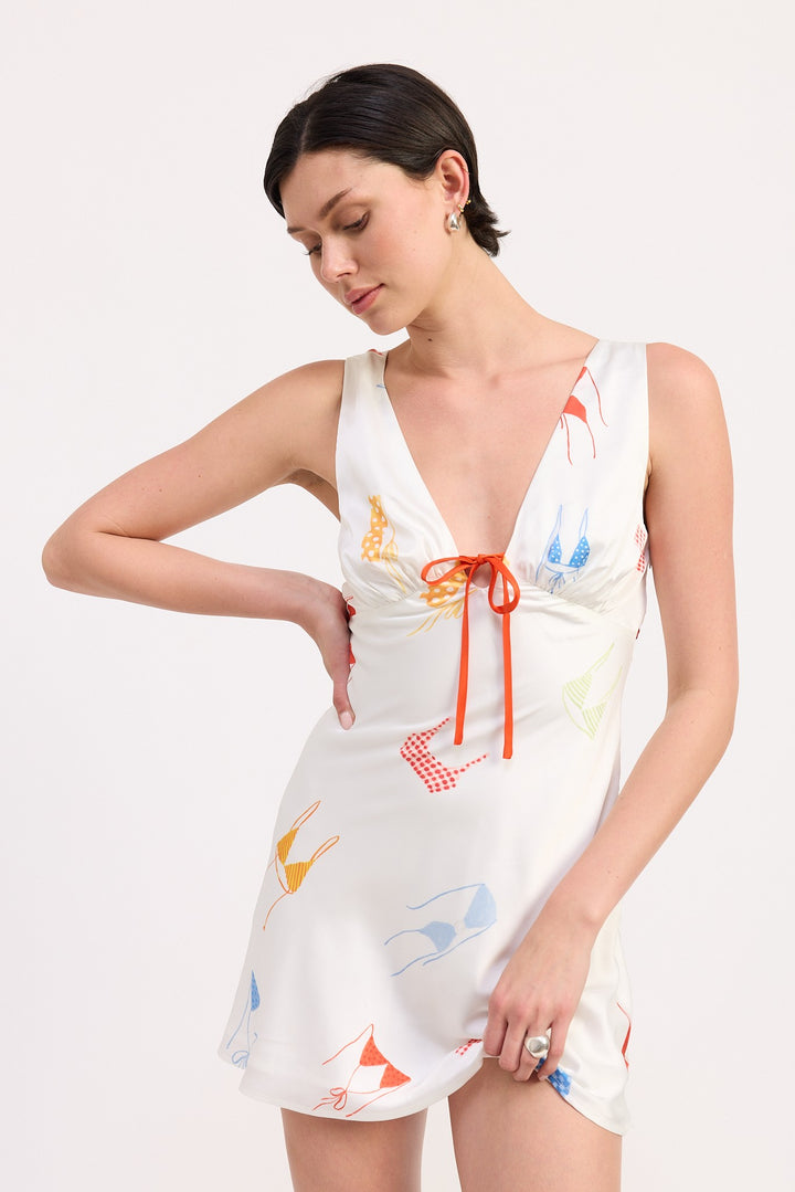 White Bikini Print Bikini Print Satin Mini Dress