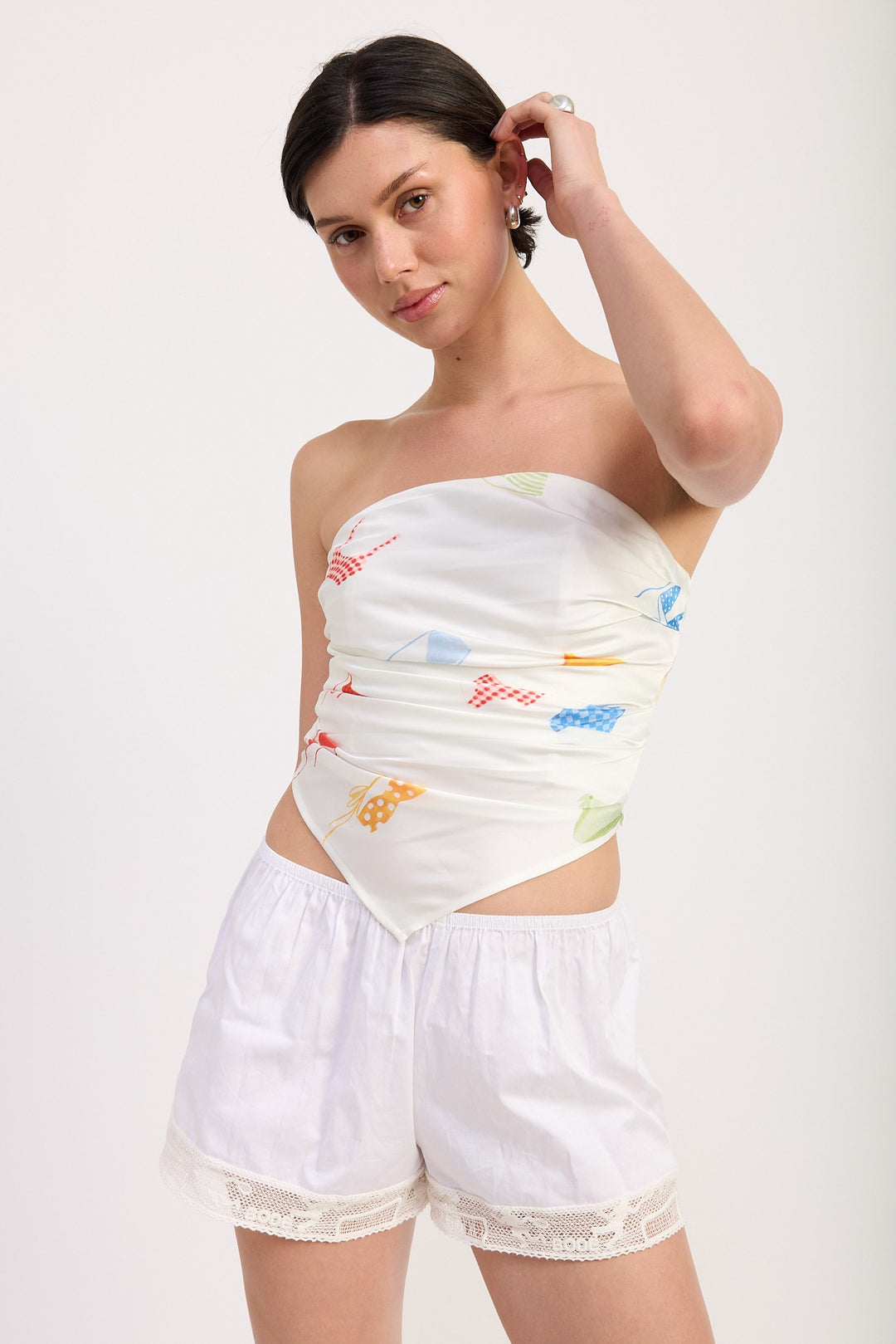White Bikini Print Printed Tube Scarf Top