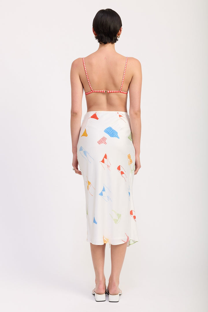 Printed Satin Midi Skirt With Side Ruche