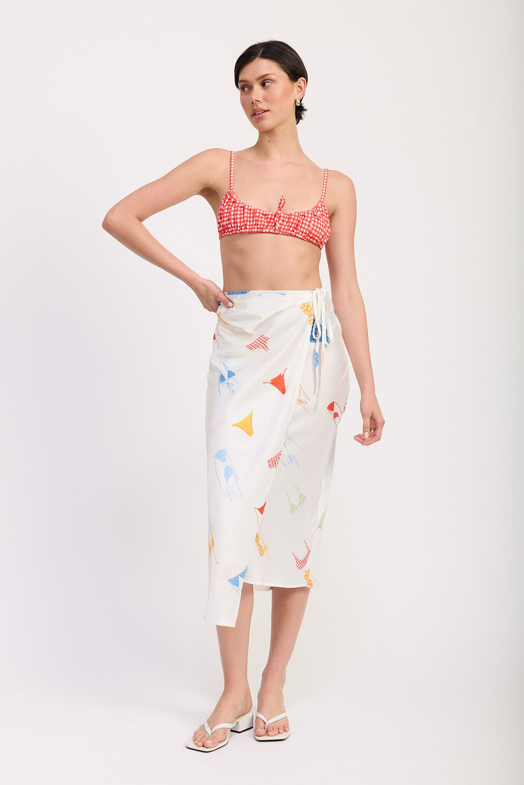 Printed Satin Midi Skirt With Side Ruche