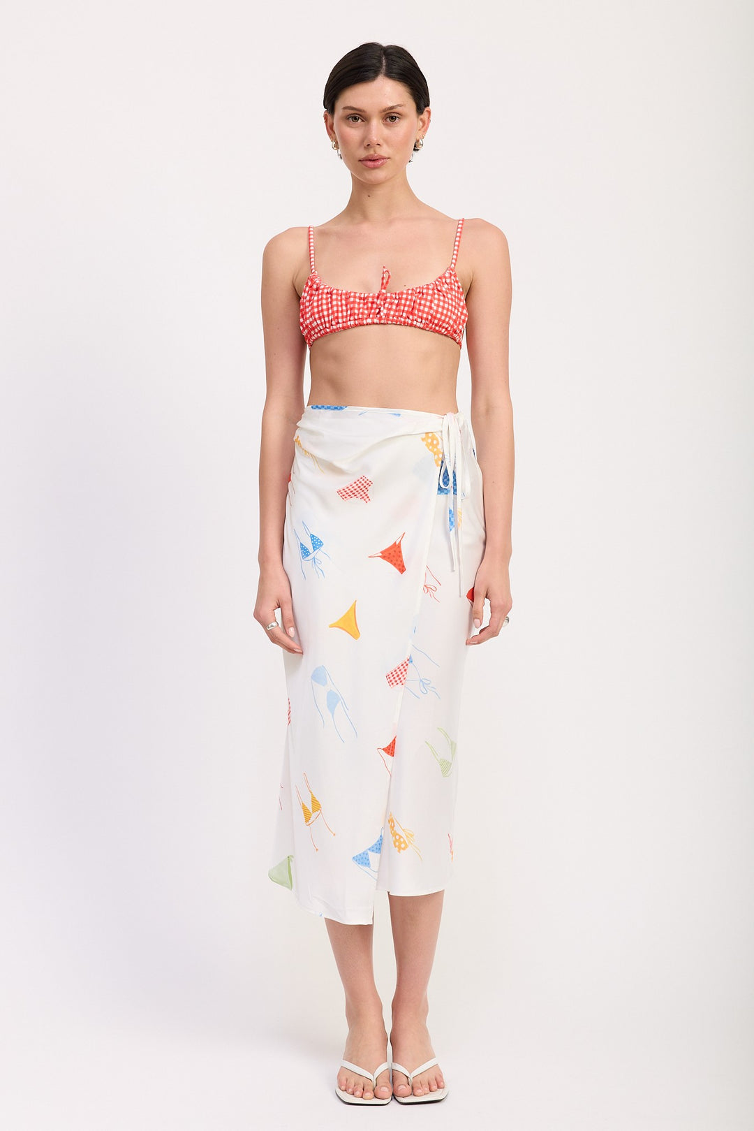 Printed Satin Midi Skirt With Side Ruche