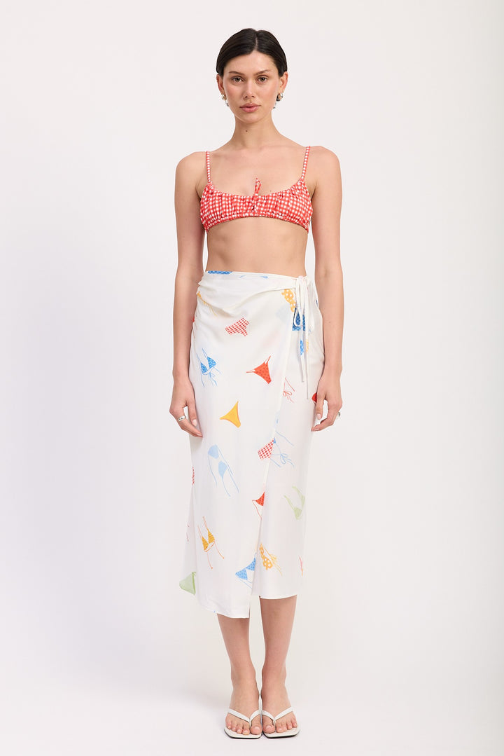 Printed Satin Midi Skirt With Side Ruche