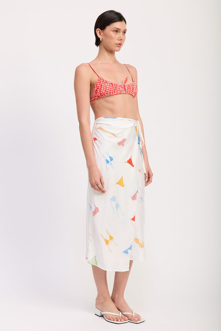 Printed Satin Midi Skirt With Side Ruche