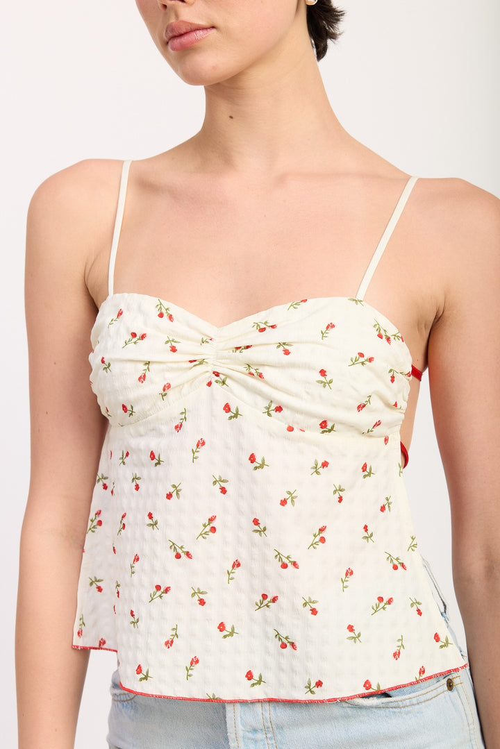 Ivory Red Floral Floral Sweetheart Cami Top