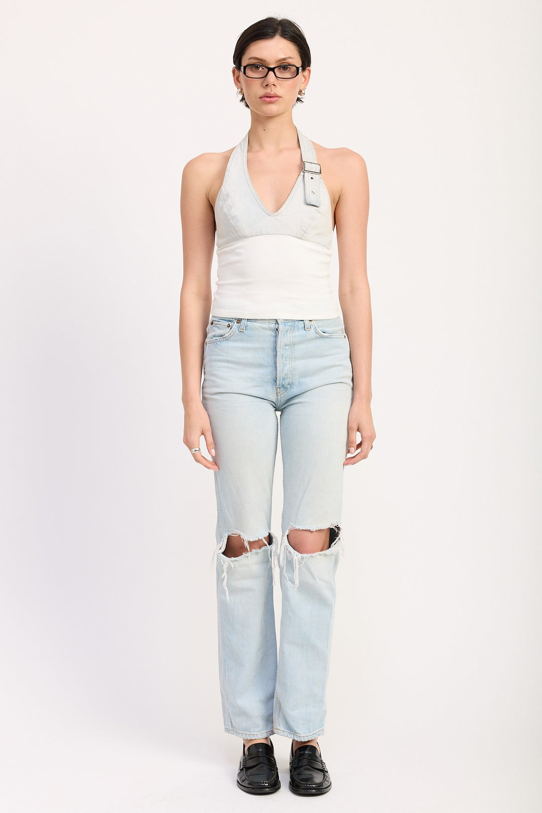 Contrasted Halter Neck Top