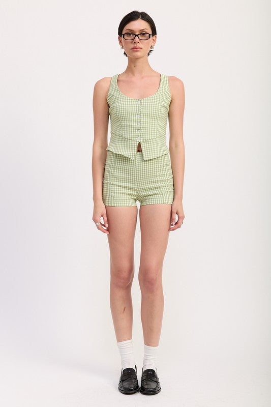 Sage Gingham Micro Gingham Shorts