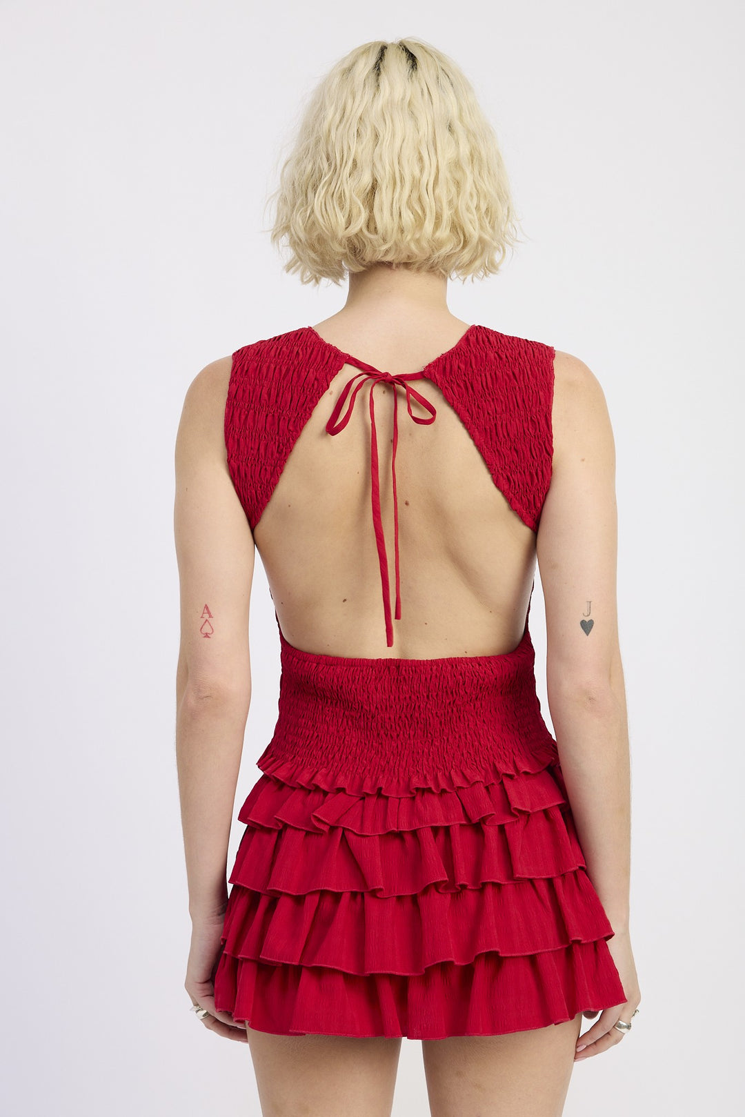 Wine Smocked Sleeveless Top With Open Back