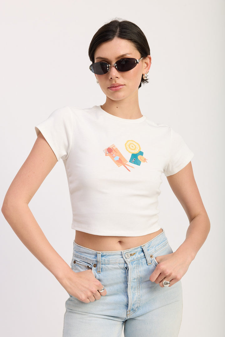 Blue Embroidered Graphic Baby Tee