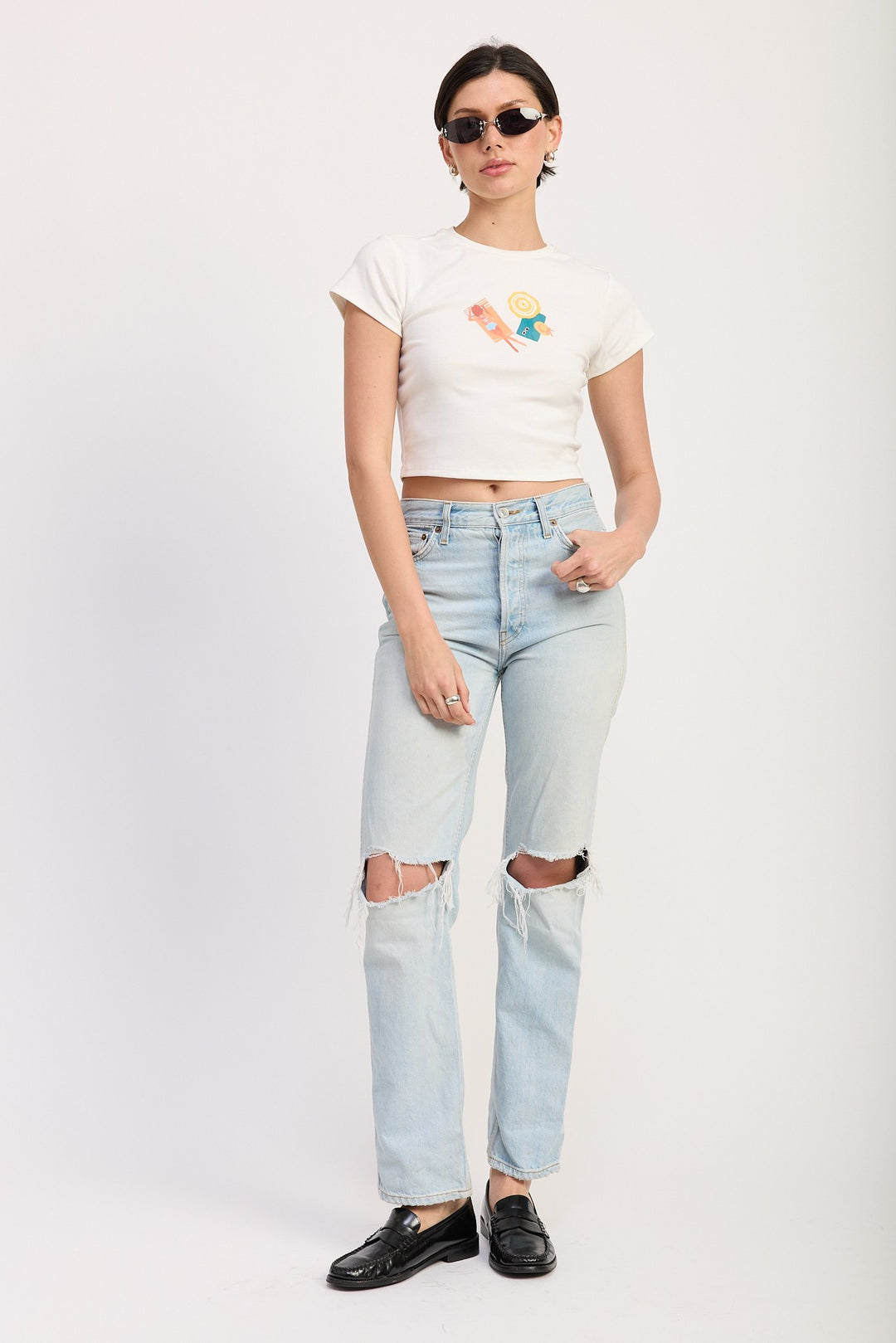 Blue Embroidered Graphic Baby Tee