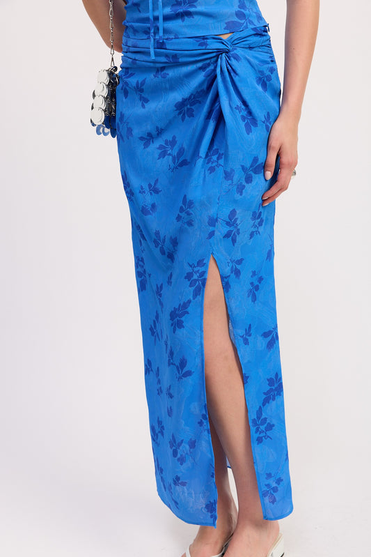 Blue Floral Floral Wrapped Sarong Skirt