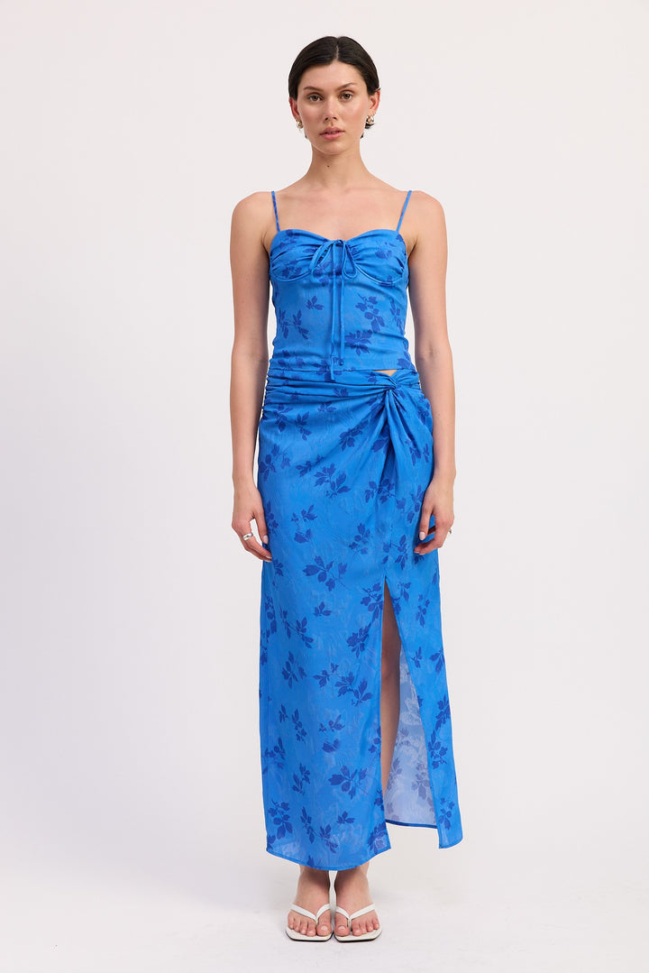 Blue Floral Floral Wrapped Sarong Skirt