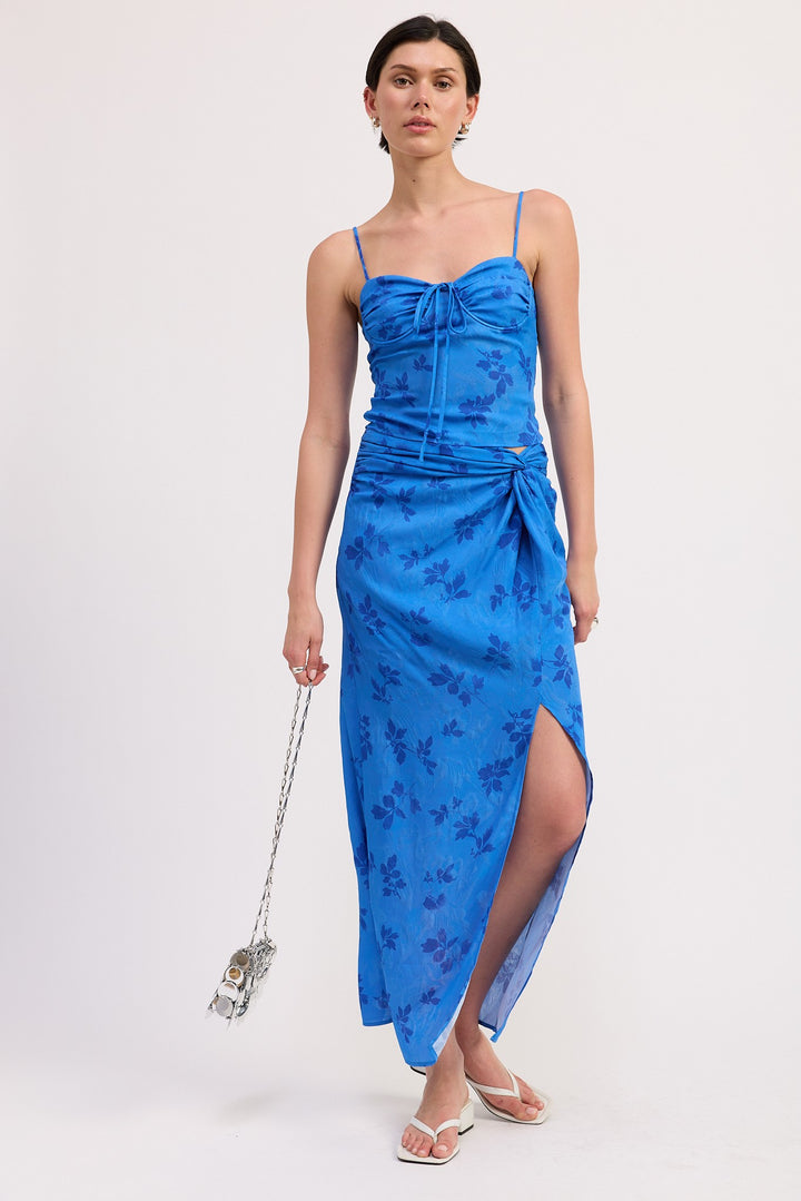 Blue Floral Floral Wrapped Sarong Skirt