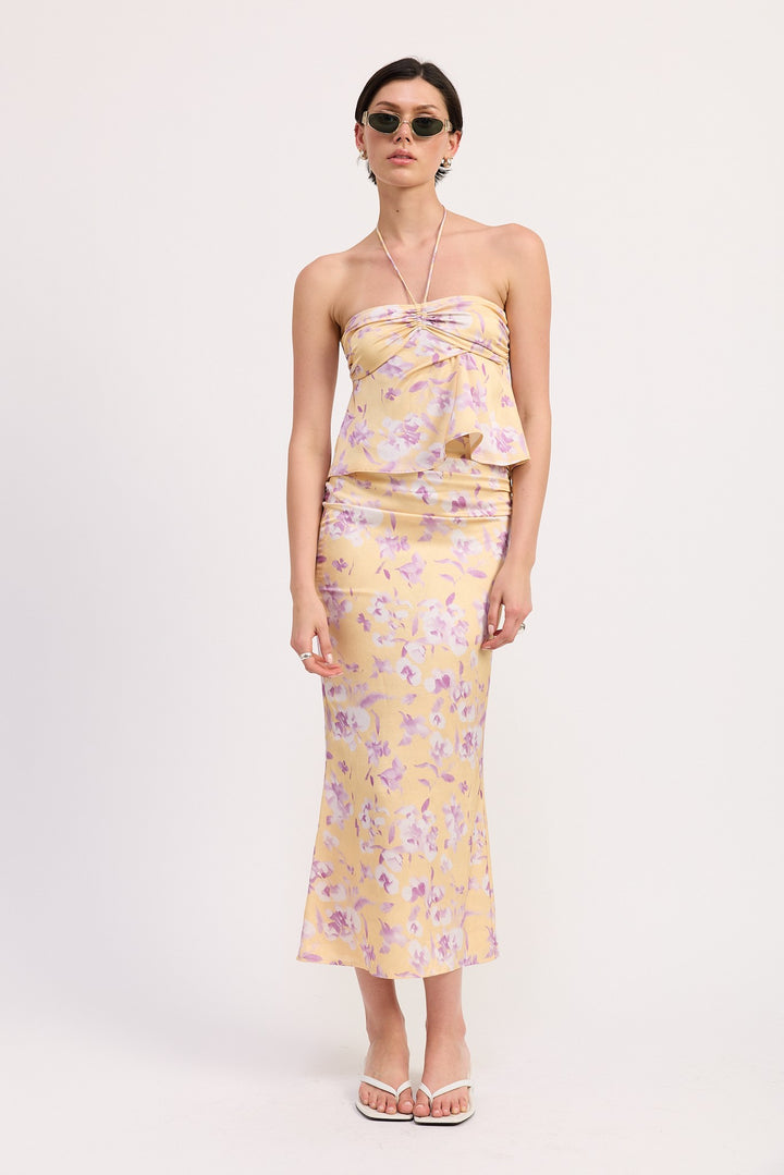 Floral Strapless Ruched Halter Top