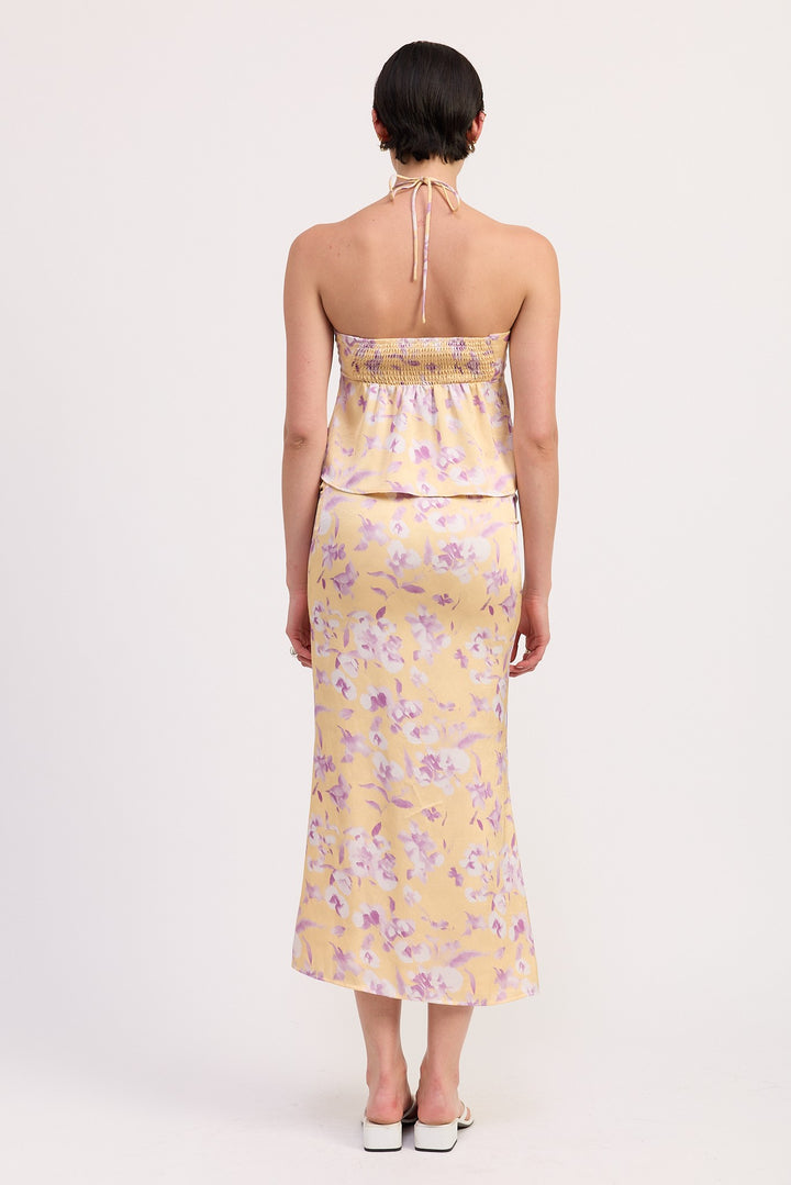 Floral Strapless Ruched Halter Top