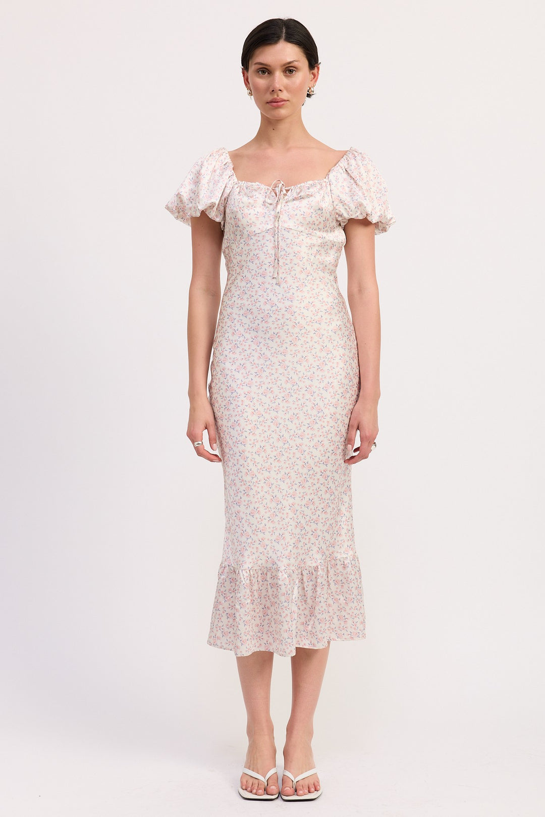 Floral Puff Sleeve Midi Dress