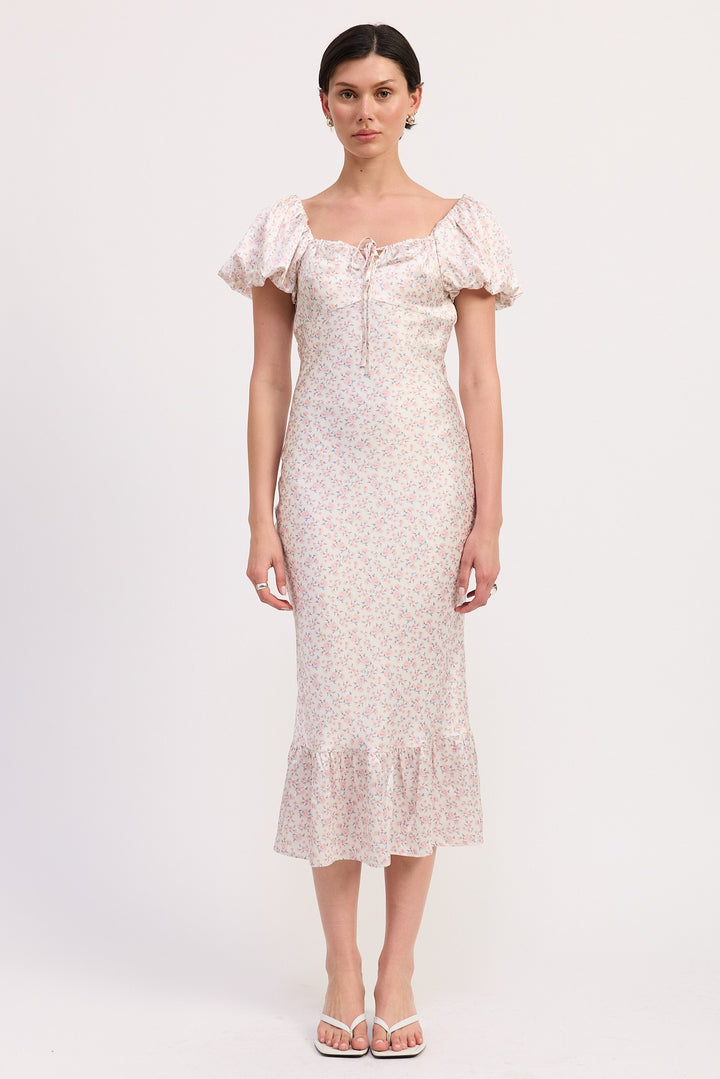 Floral Puff Sleeve Midi Dress
