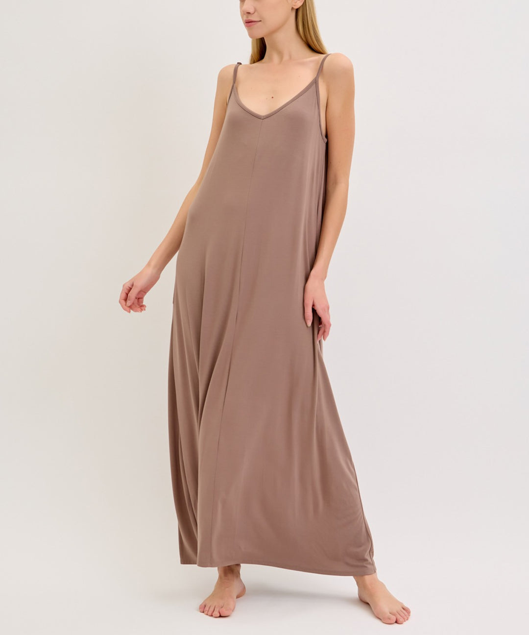 Black Bamboo Bra Insert Shoulder Strap Maxi Dress