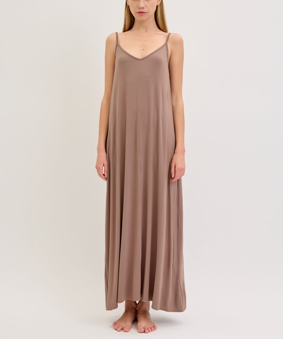 Mocha Bamboo Bra Insert Shoulder Strap Maxi Dress
