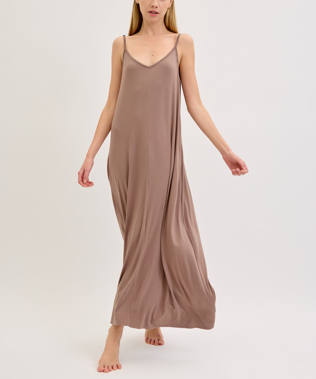 Black Bamboo Bra Insert Shoulder Strap Maxi Dress