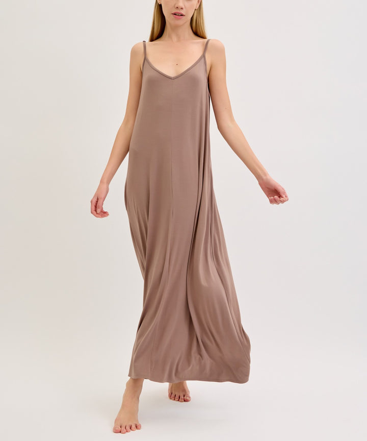 Black Bamboo Bra Insert Shoulder Strap Maxi Dress