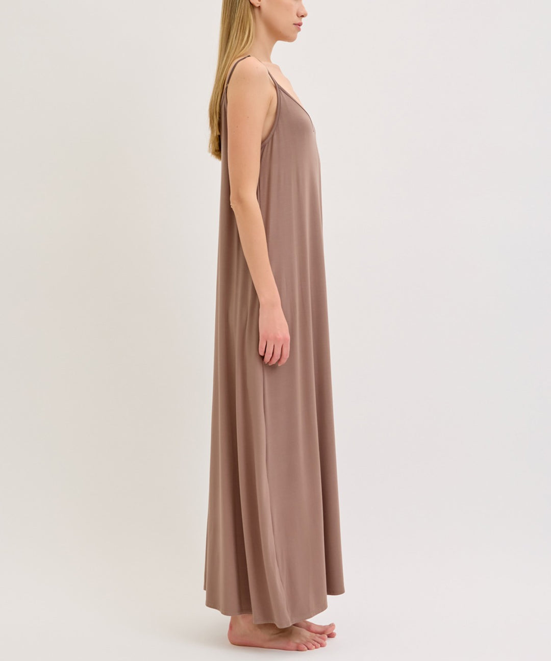 Mocha Bamboo Bra Insert Shoulder Strap Maxi Dress