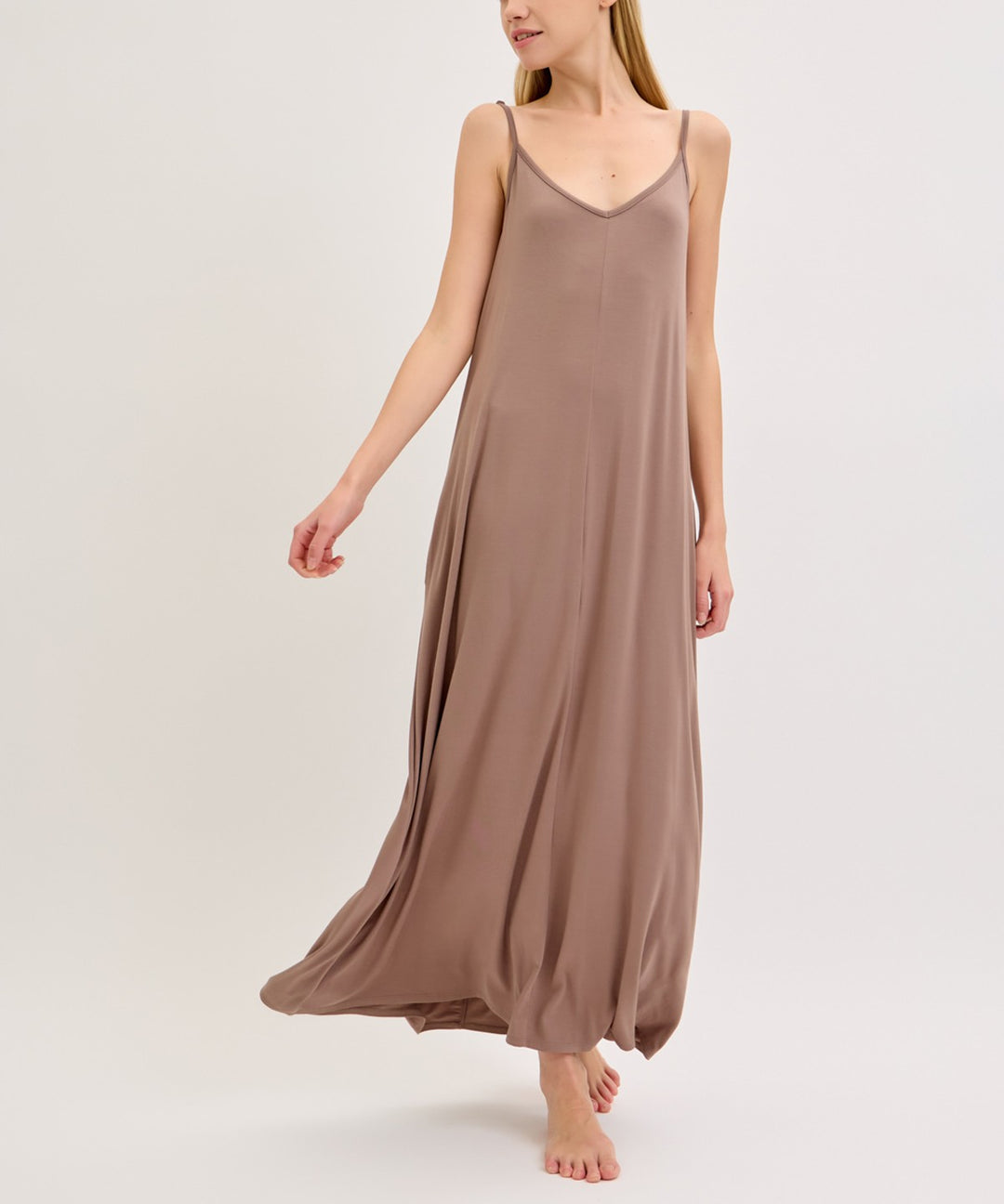 Black Bamboo Bra Insert Shoulder Strap Maxi Dress