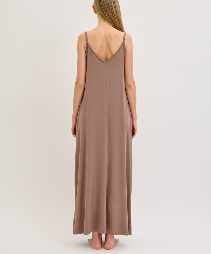 Mocha Bamboo Bra Insert Shoulder Strap Maxi Dress