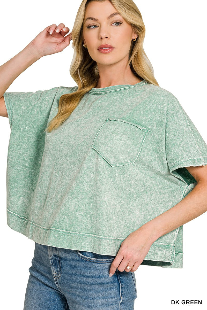 Dk Green Zenana Halo Washed Oversized Top