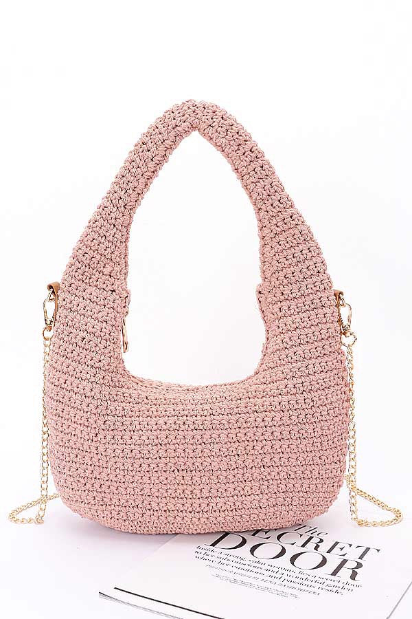 Pink Cotton Woven Summer Hobo Bag
