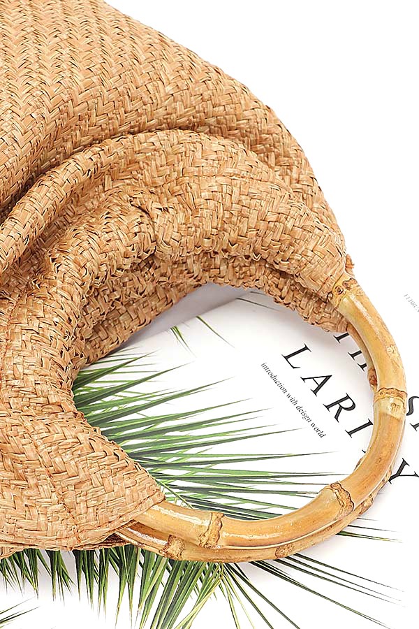 Bamboo Handle 2 In 1 Straw Tote