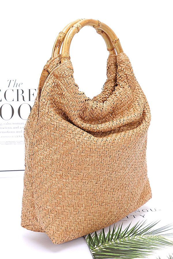 Bamboo Handle 2 In 1 Straw Tote