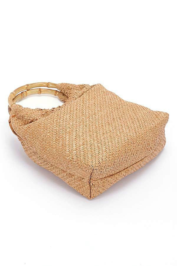 Bamboo Handle 2 In 1 Straw Tote