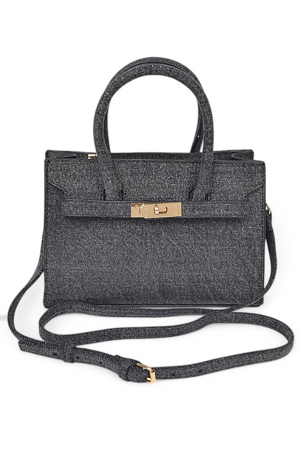 Burgundy Denim Iconic Top Handle Swing Bag