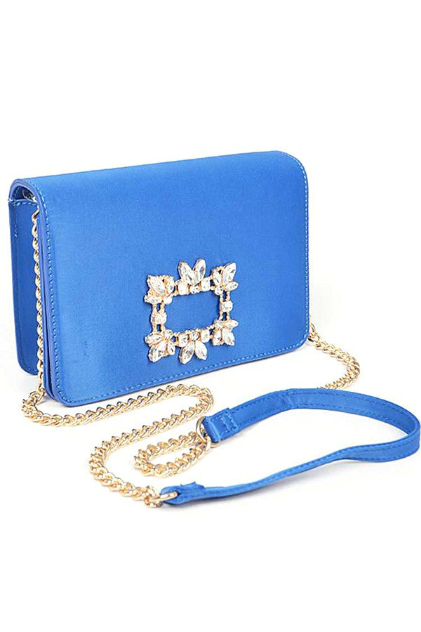 Nude Crystal Buckle Designed Satin Crossbody Bag