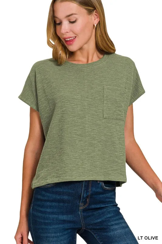 Lt Olive Zenana Round Neck Short Sleeve T Shirt