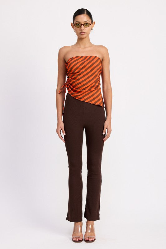 Fitted Strapless Stripe Top With Side Tie Accent