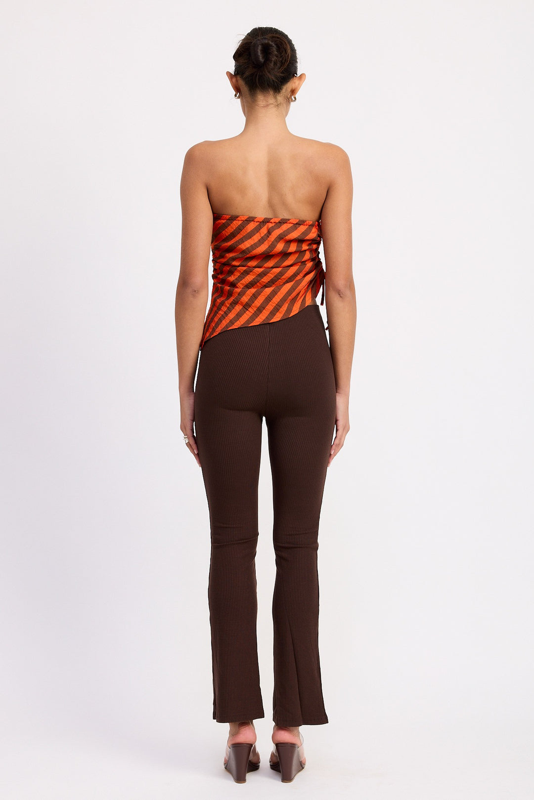 Fitted Strapless Stripe Top With Side Tie Accent