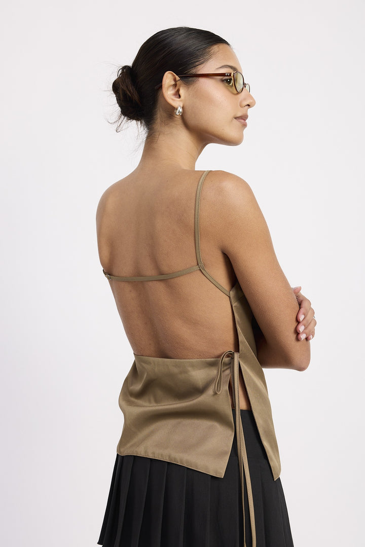 Taupe Spaghetti Strap Top Wtih Open Back