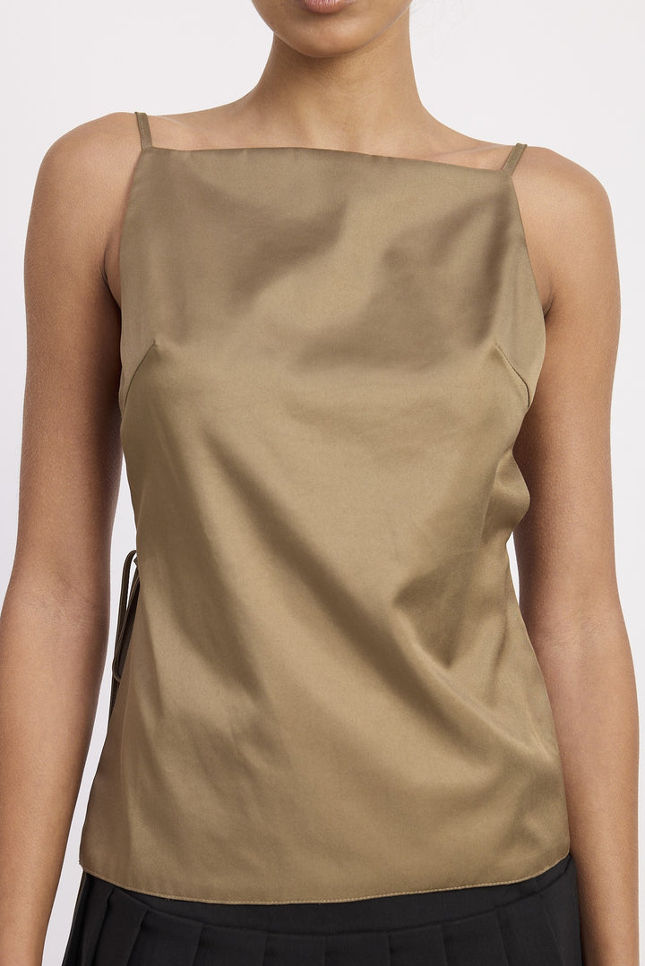 Ash Brown Spaghetti Strap Top Wtih Open Back