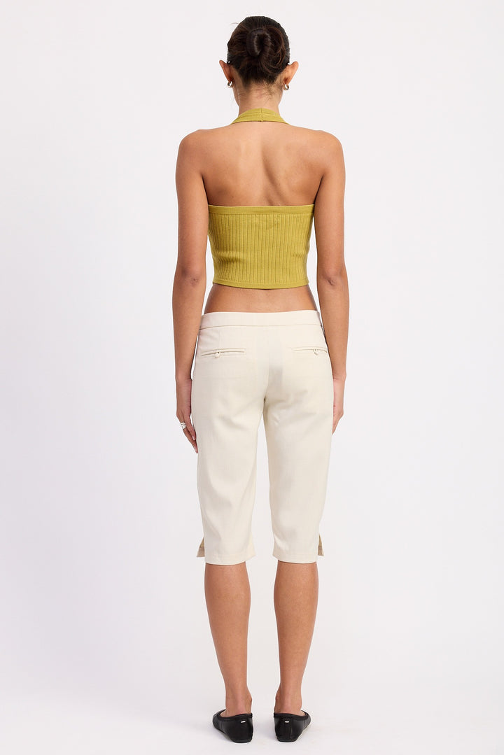 Tailored Mid Rise Bermuda Pants With Front Button